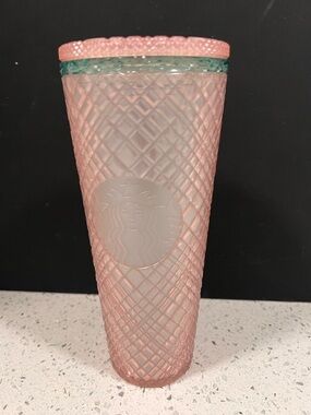 NEW STARBUCKS Tumbler 2023 Summer Jeweled Pearl Pink Green Venti 24oz Cold Cup